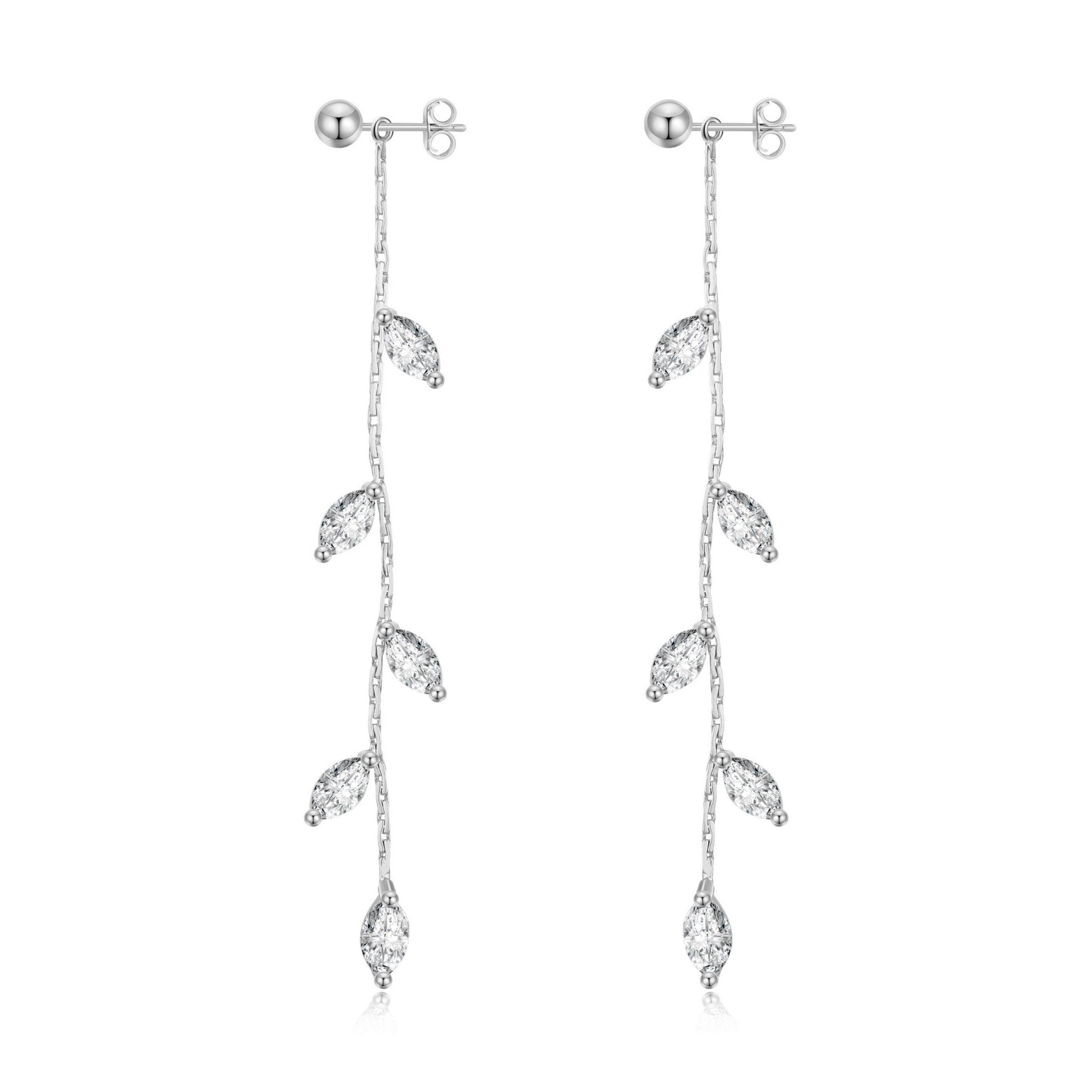 Silver Plated Leaf Dangle Earrings Created with Zircondia® Crystals