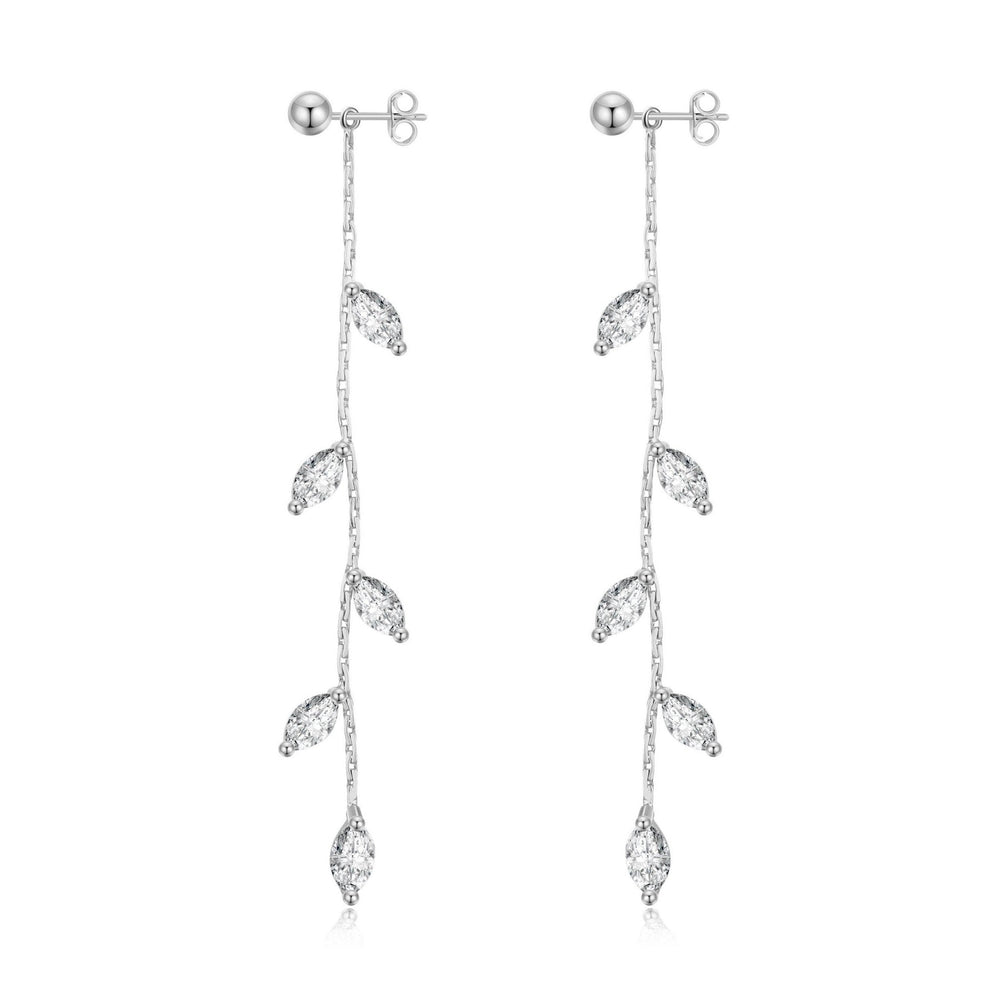 Silver Plated Leaf Dangle Earrings Created with Zircondia® Crystals
