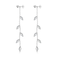 Silver Plated Leaf Dangle Earrings Created with Zircondia® Crystals