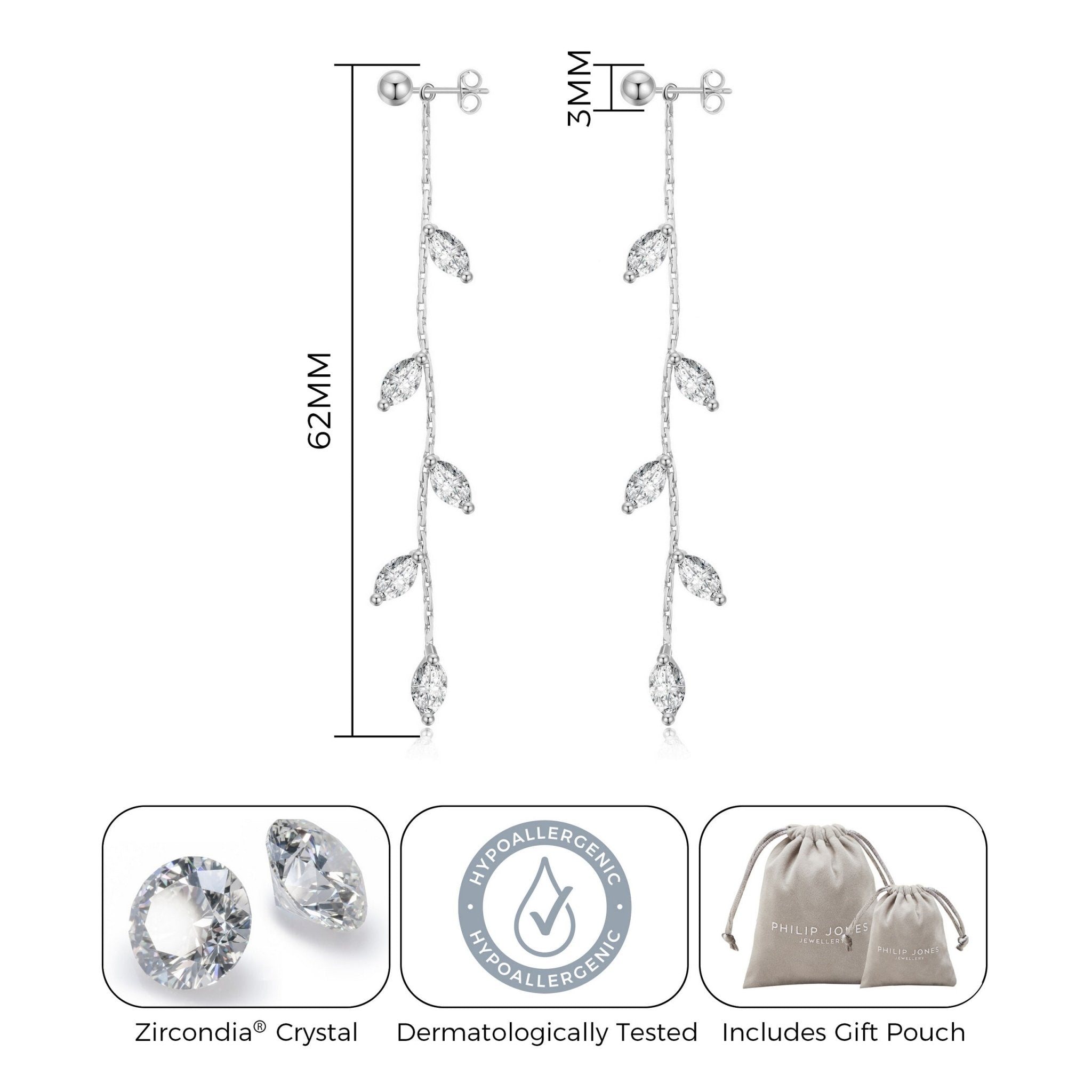 Silver Plated Leaf Dangle Earrings Created with Zircondia® Crystals