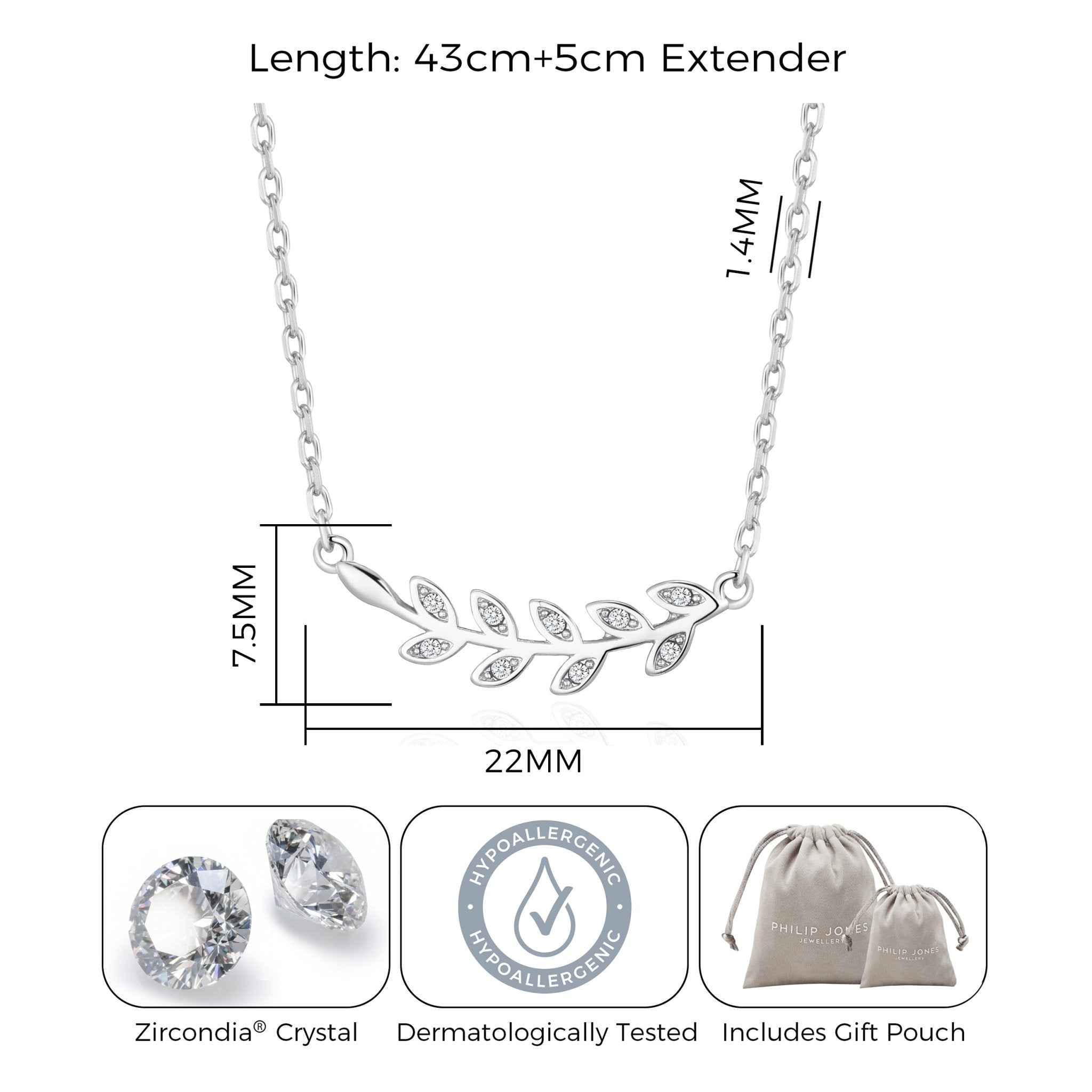 Silver Plated Leaf Necklace Created with Zircondia® Crystals