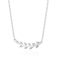 Silver Plated Leaf Necklace Created with Zircondia® Crystals