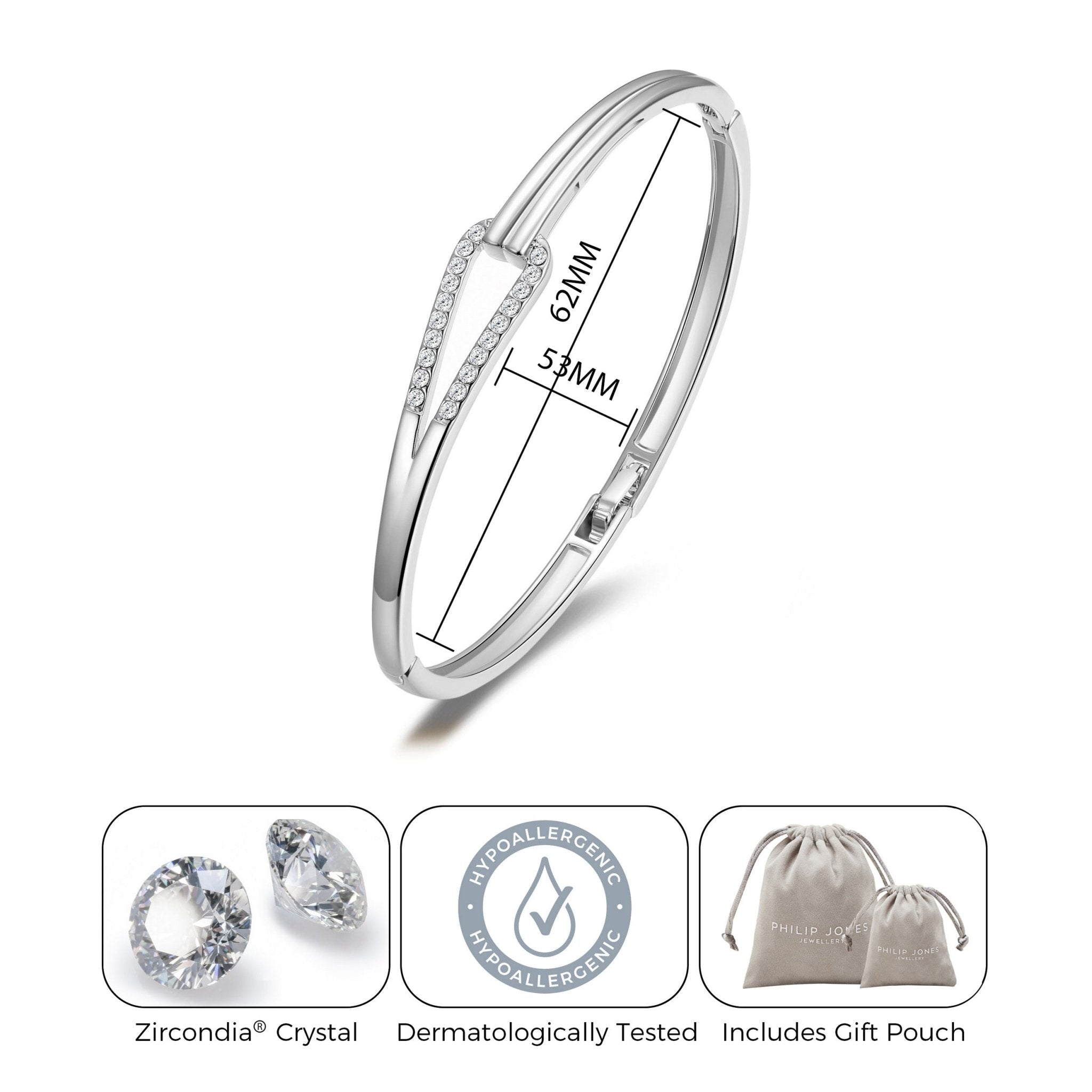 Silver Plated Link Bangle Created with Zircondia® Crystals (7 Inch)