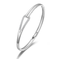 Silver Plated Link Bangle Created with Zircondia® Crystals (7 Inch)