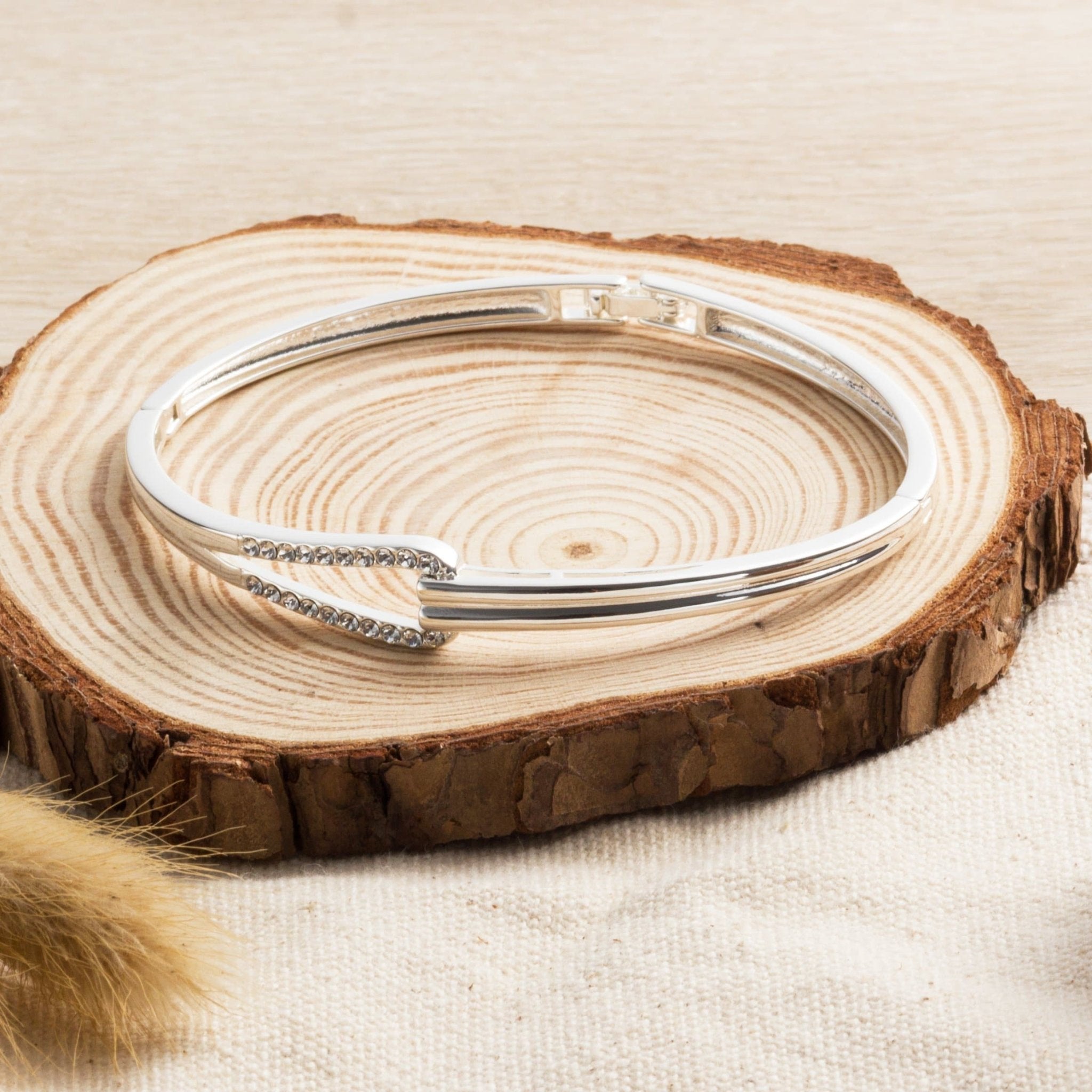 Silver Plated Link Bangle Created with Zircondia® Crystals (7 Inch)