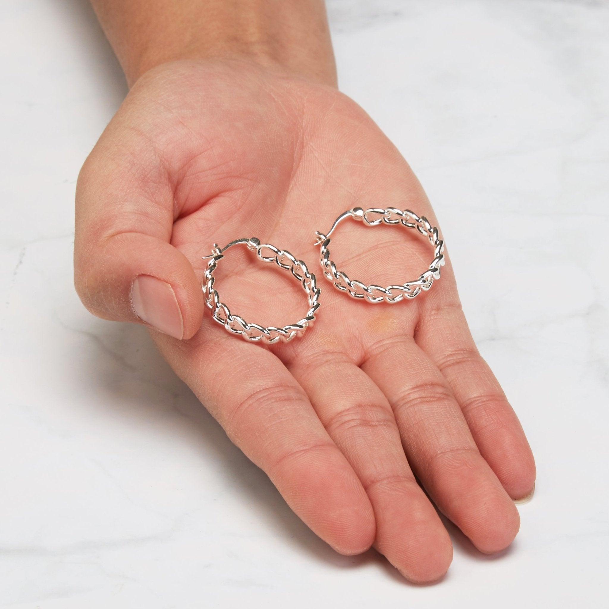 Silver Plated Link Hoop Earrings