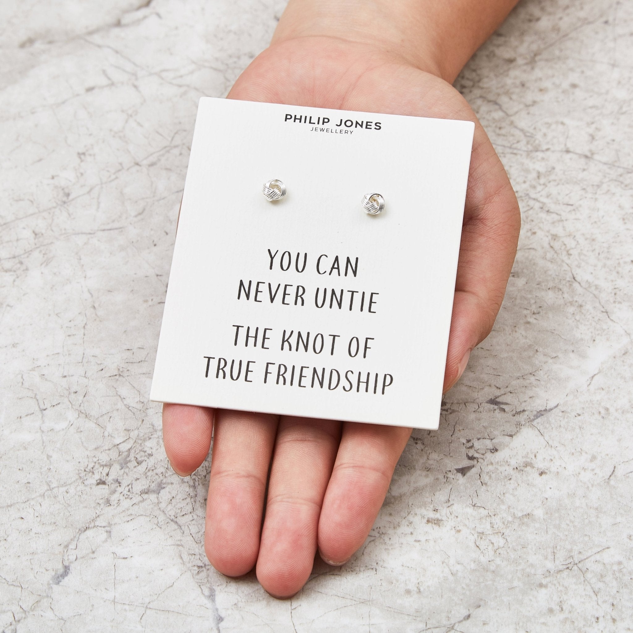 Silver Plated Love Knot Earrings with Quote Card