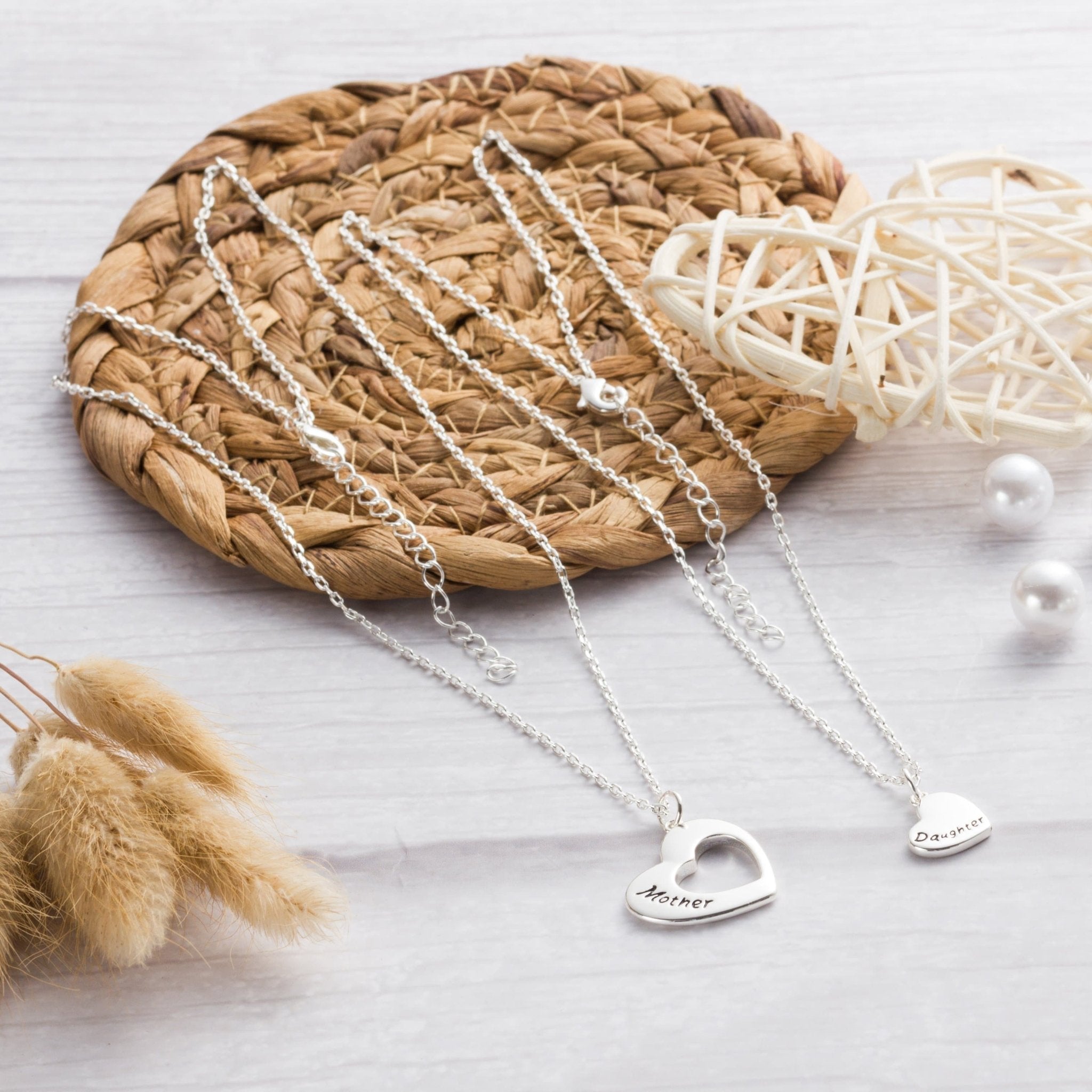 Silver Plated Mother and Daughter Necklace Set