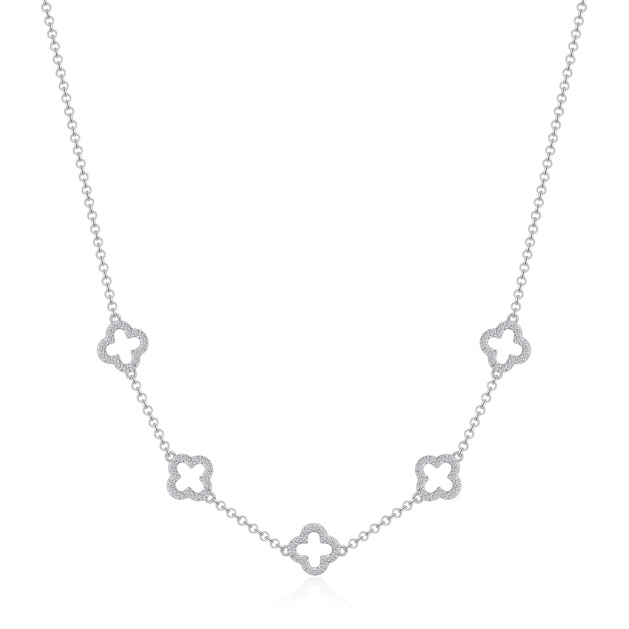 Silver Plated Multi Clover Necklace Created with Zircondia® Crystals