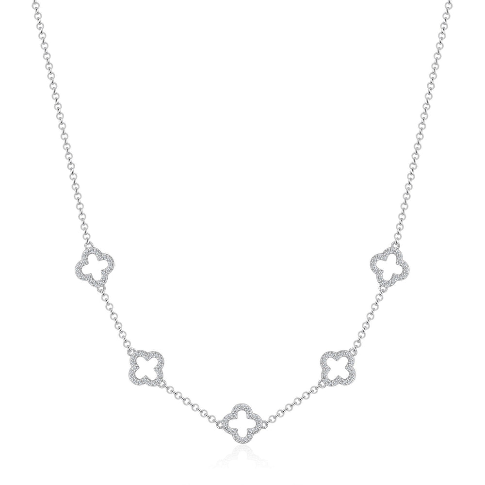 Silver Plated Multi Clover Necklace Created with Zircondia® Crystals