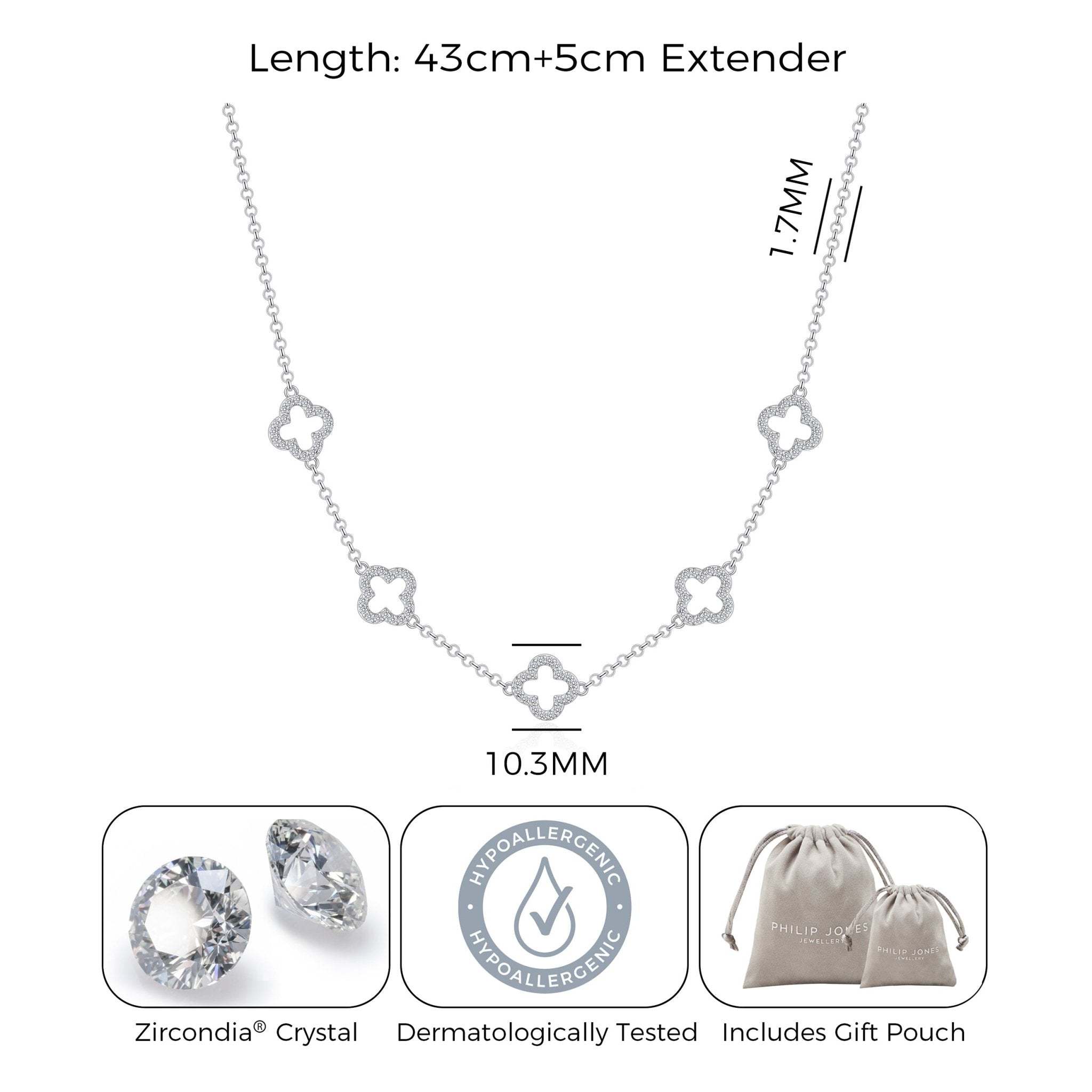 Silver Plated Multi Clover Necklace Created with Zircondia® Crystals