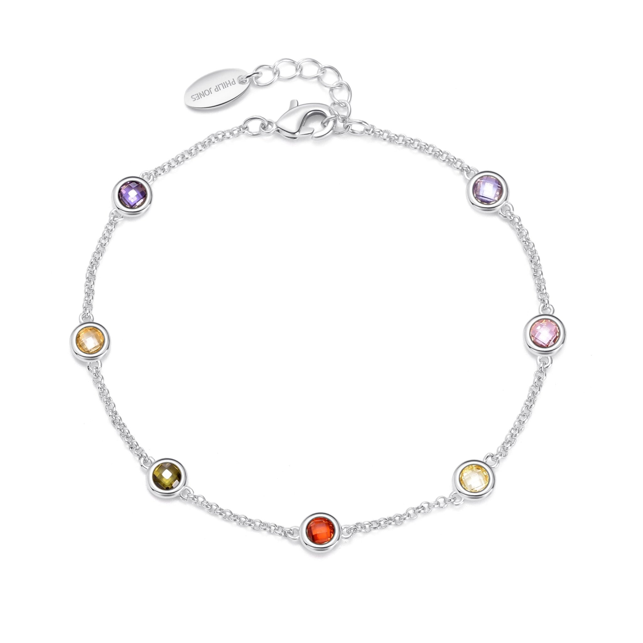 Silver Plated Multi Coloured Crystal Bracelet Created with Zircondia® Crystals