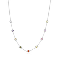 Silver Plated Multi Coloured Crystal Necklace Created with Zircondia® Crystals