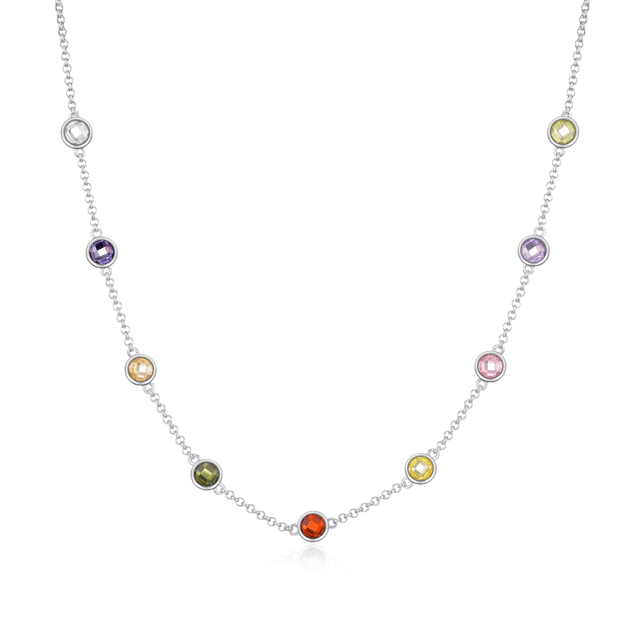 Silver Plated Multi Coloured Crystal Necklace Created with Zircondia® Crystals