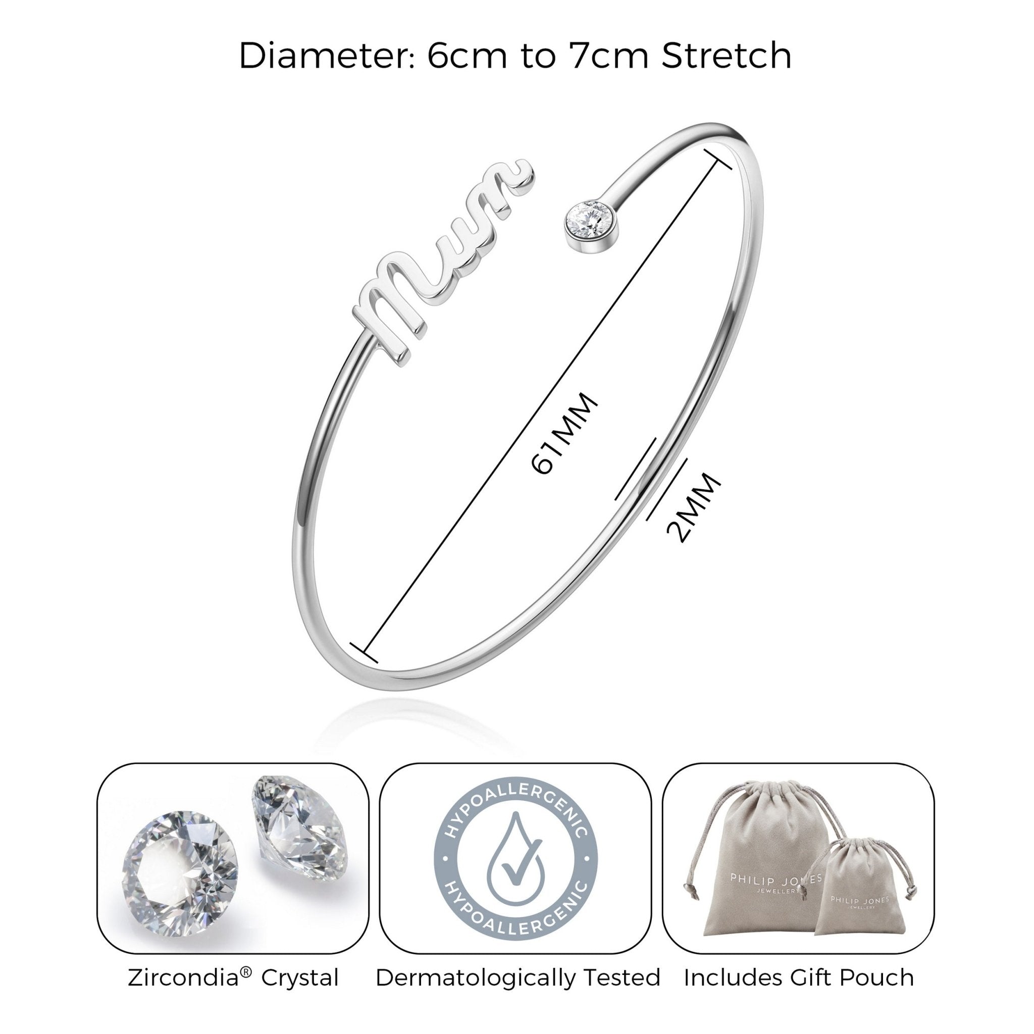 Silver Plated Mum Cuff Bangle Created with Zircondia® Crystals