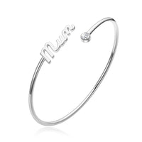 Silver Plated Mum Cuff Bangle Created with Zircondia® Crystals