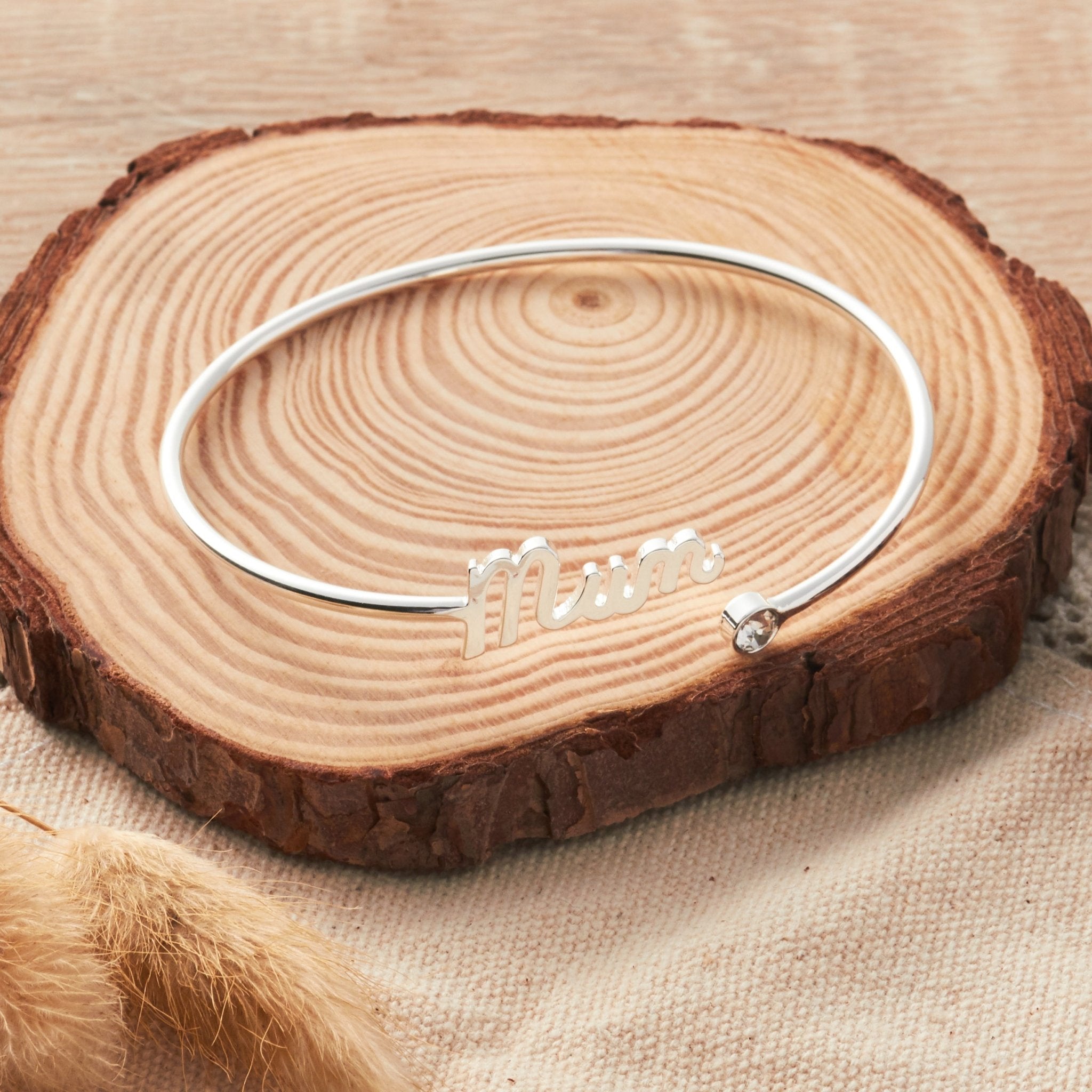 Silver Plated Mum Cuff Bangle Created with Zircondia® Crystals