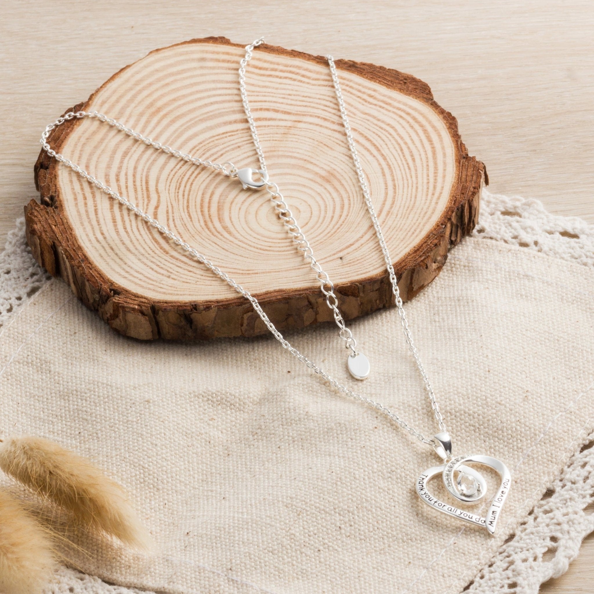 Silver Plated Mum I Love You Quote Necklace Created with Zircondia® Crystals