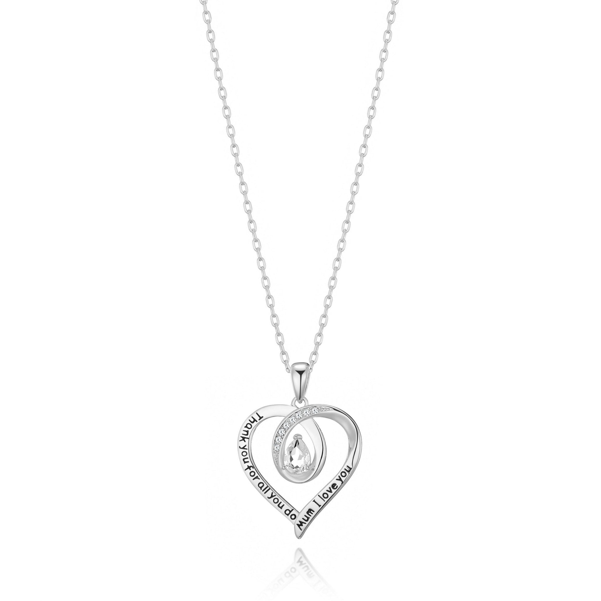 Silver Plated Mum I Love You Quote Necklace Created with Zircondia® Crystals