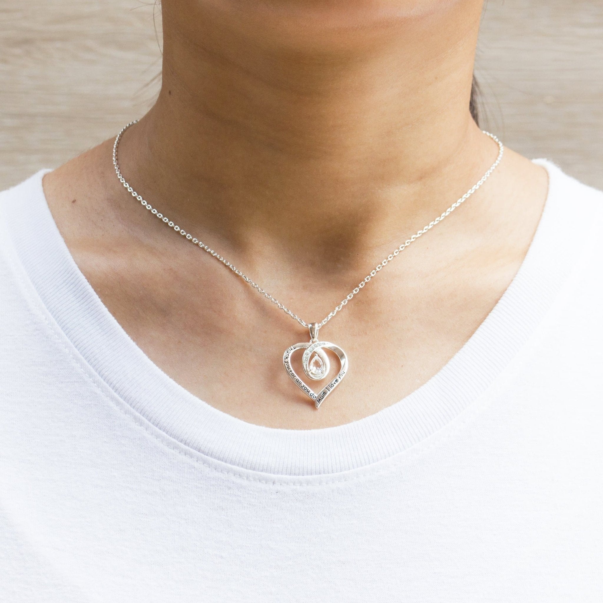 Silver Plated Mum I Love You Quote Necklace Created with Zircondia® Crystals