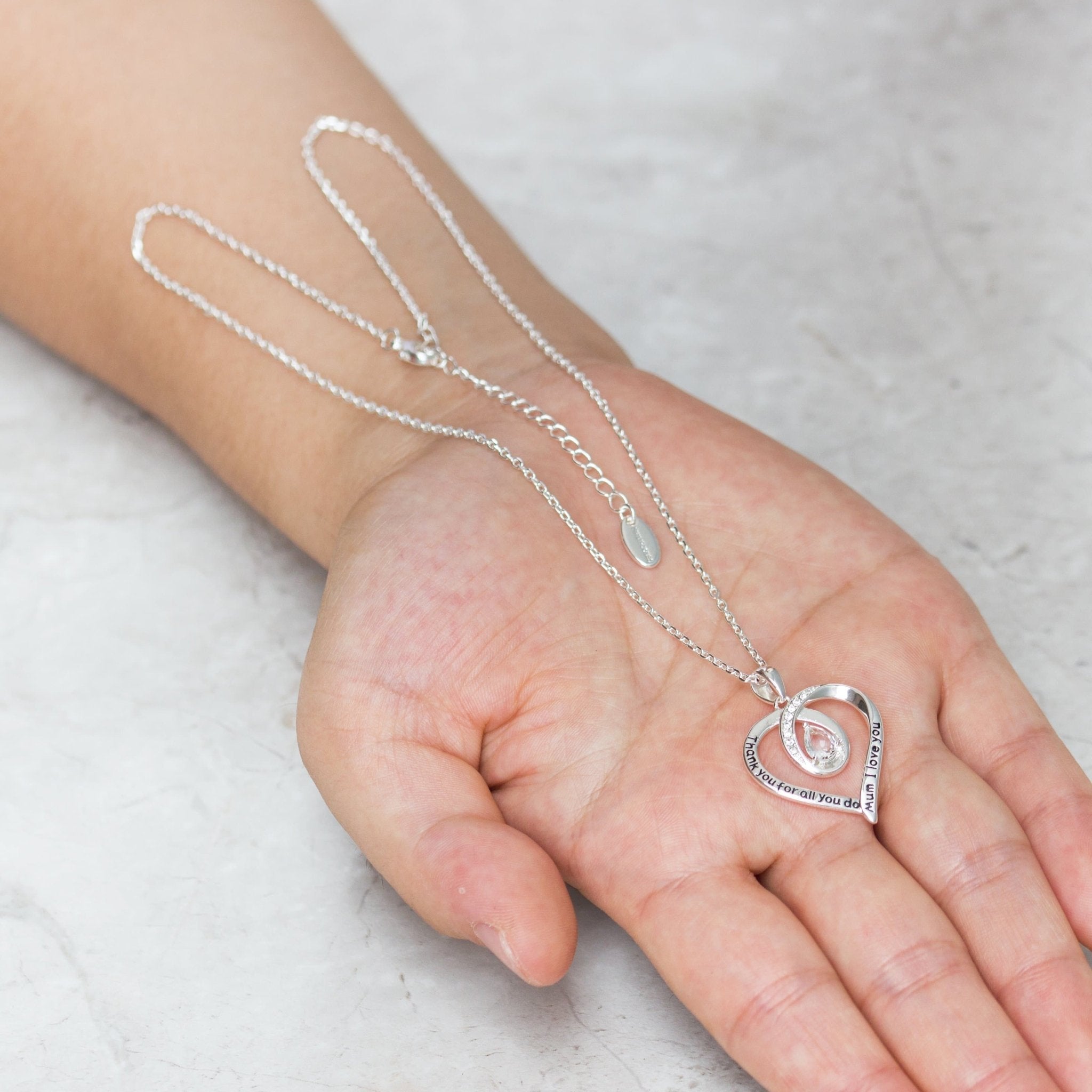 Silver Plated Mum I Love You Quote Necklace Created with Zircondia® Crystals