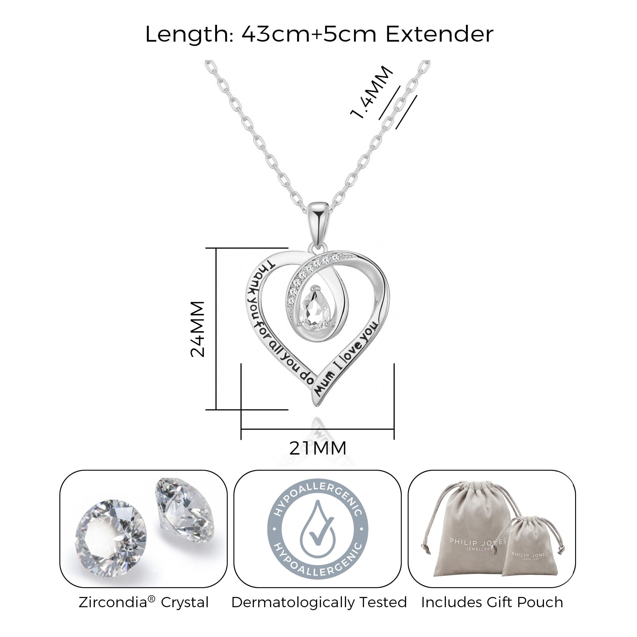Silver Plated Mum I Love You Quote Necklace Created with Zircondia® Crystals