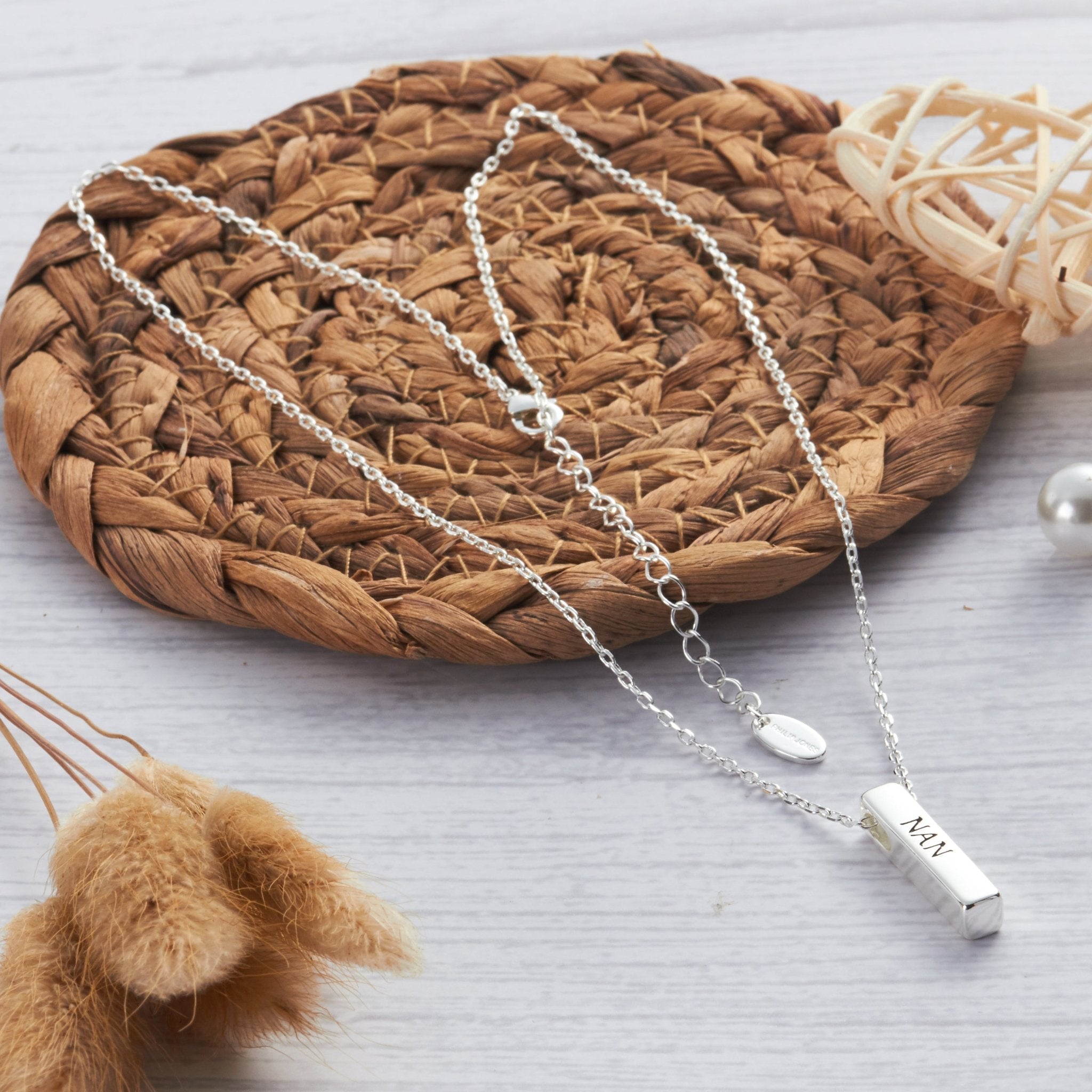 Silver Plated Nan Bar Necklace