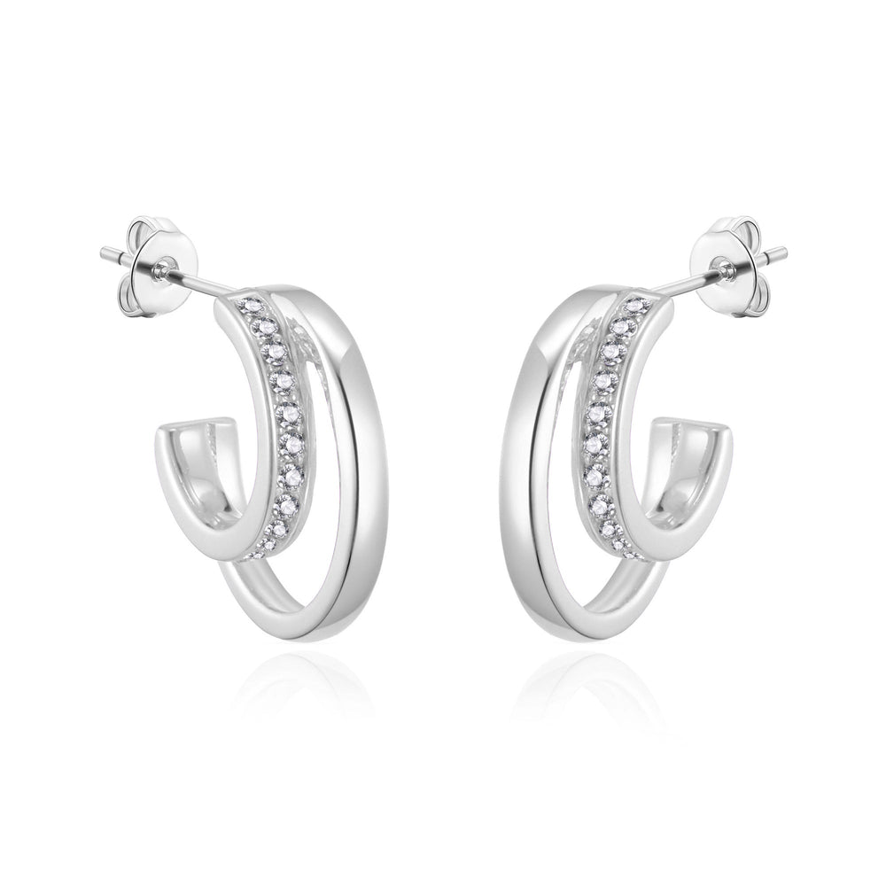 Silver Plated Open Double Hoop Earrings Created With Zircondia® Crystals