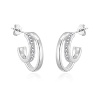 Silver Plated Open Double Hoop Earrings Created With Zircondia® Crystals
