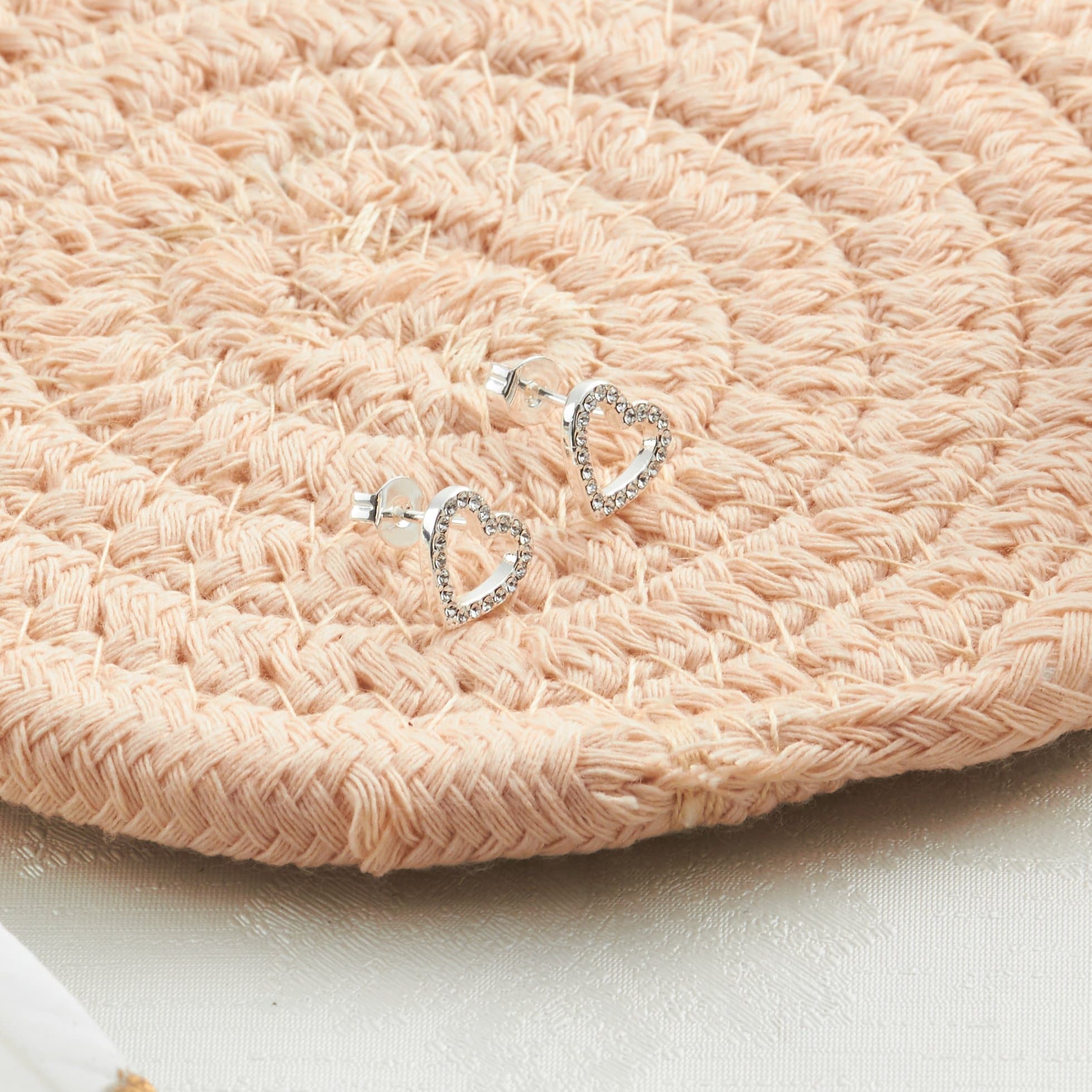 Silver Plated Open Heart Earrings Created with Zircondia® Crystals