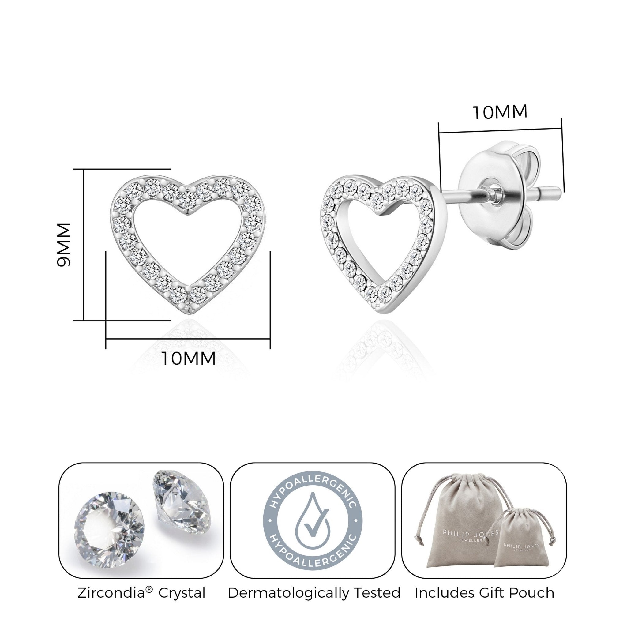 Silver Plated Open Heart Earrings Created with Zircondia® Crystals