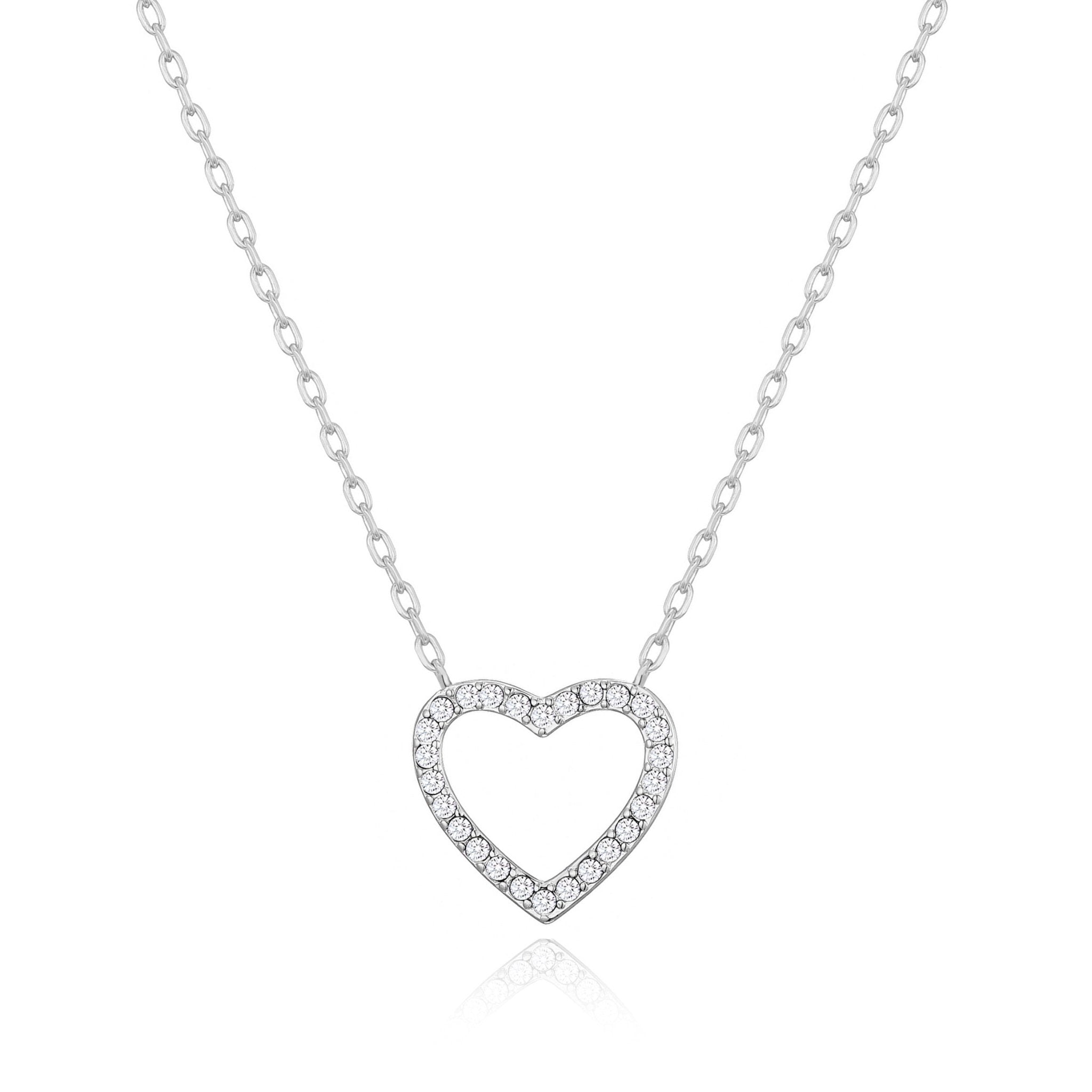 Silver Plated Open Heart Necklace Created with Zircondia® Crystals
