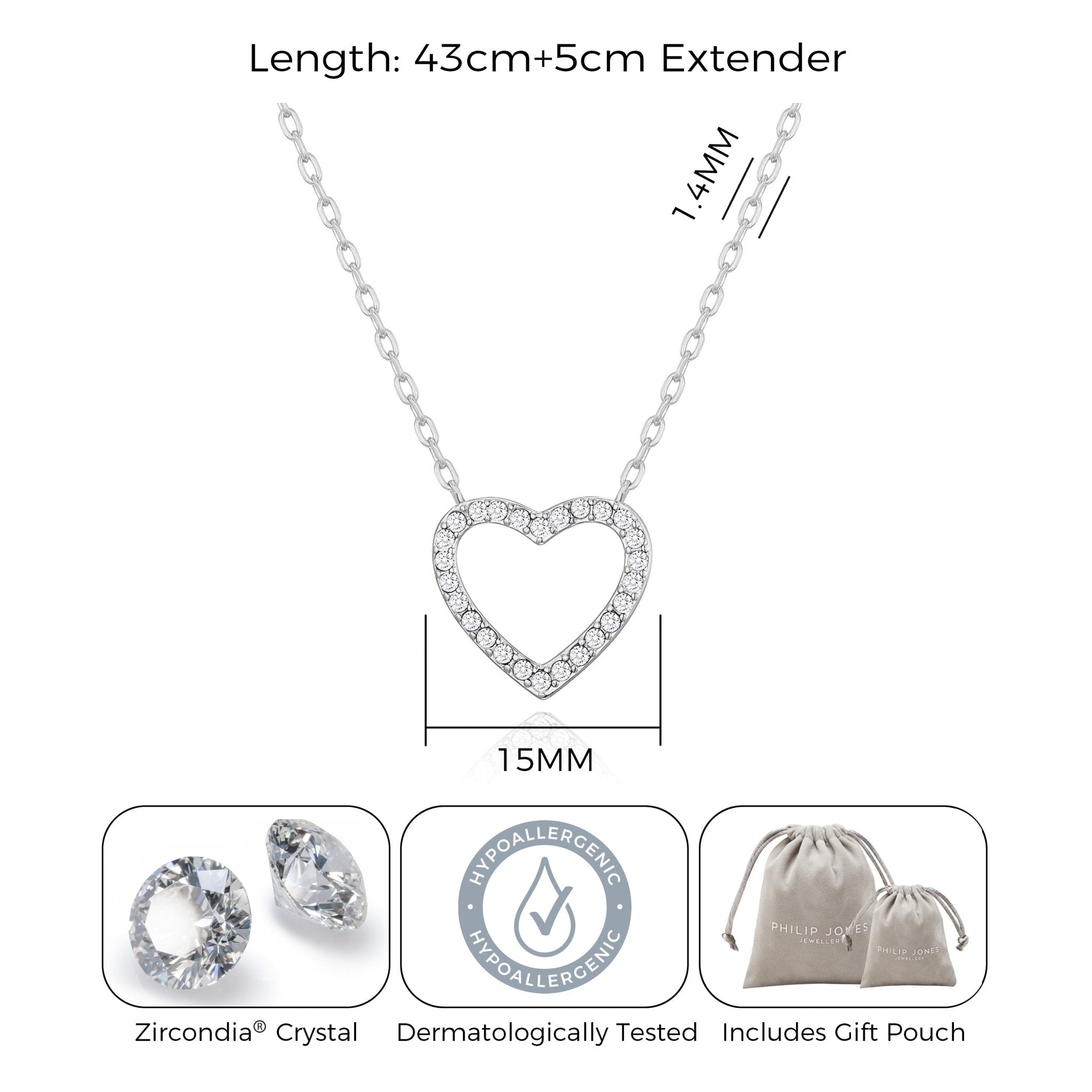 Silver Plated Open Heart Necklace Created with Zircondia® Crystals