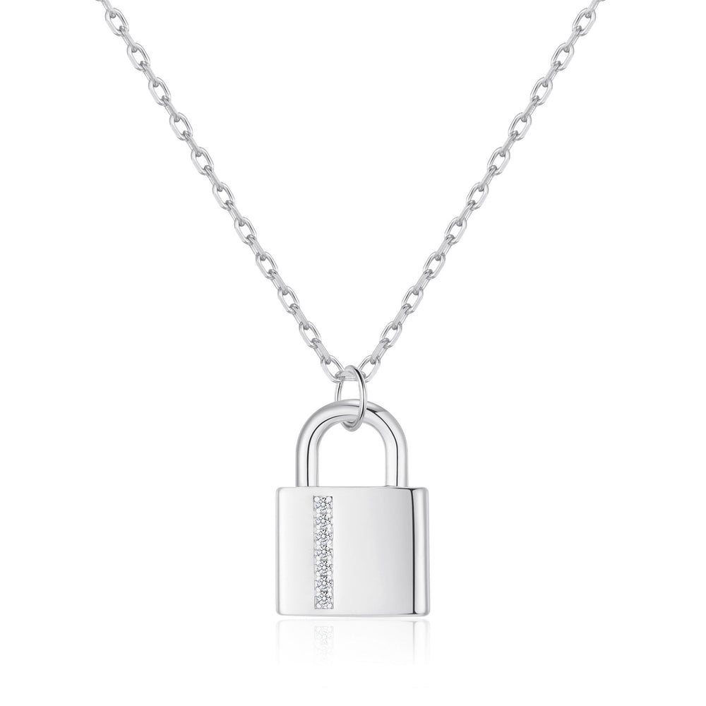 Silver Plated Padlock Necklace Created with Zircondia® Crystals