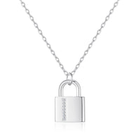 Silver Plated Padlock Necklace Created with Zircondia® Crystals