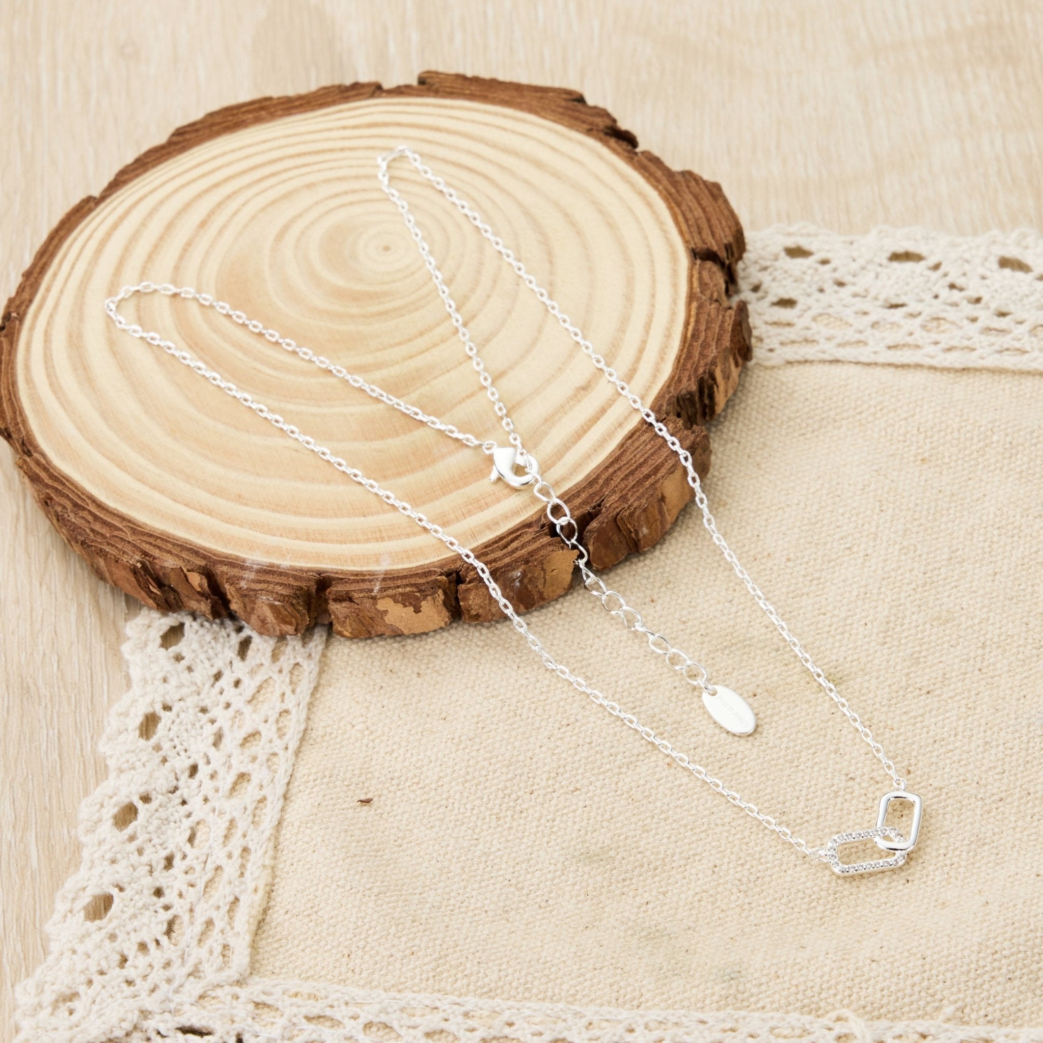 Silver Plated Paperclip Link Necklace Created with Zircondia® Crystals