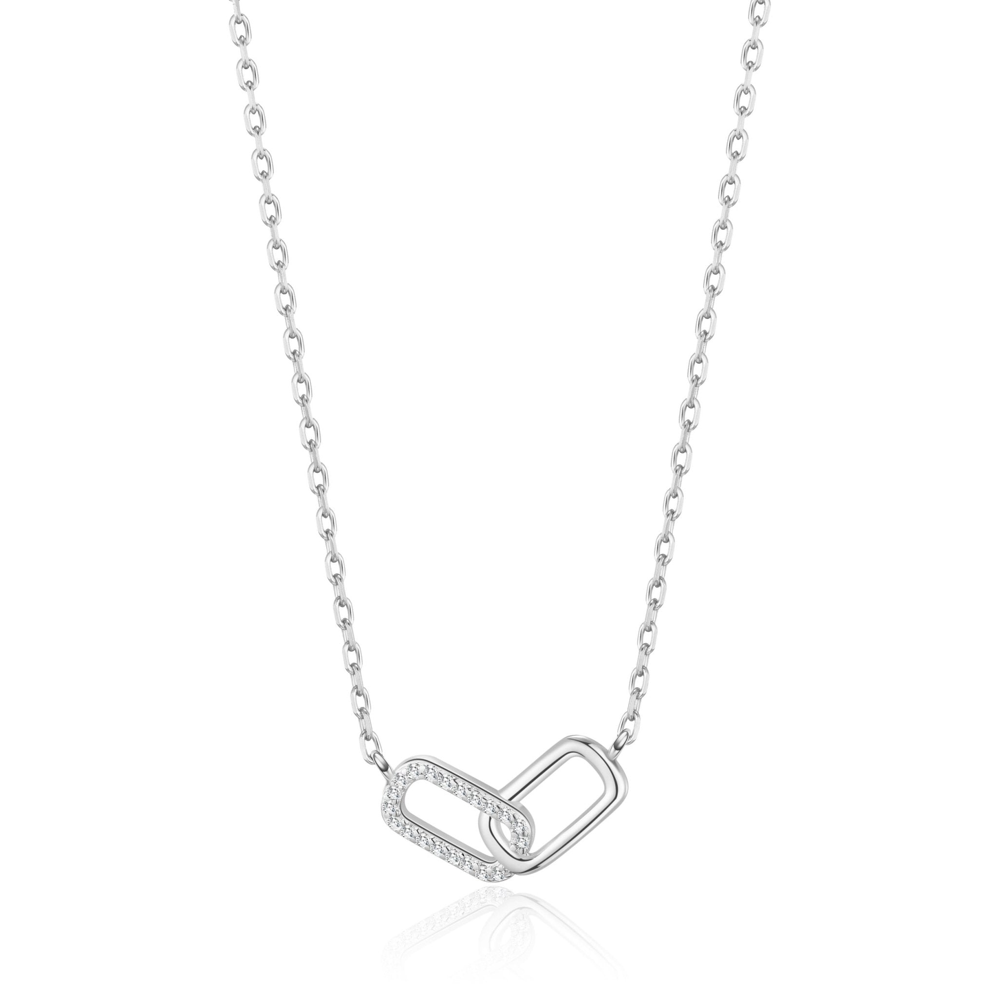 Silver Plated Paperclip Link Necklace Created with Zircondia® Crystals