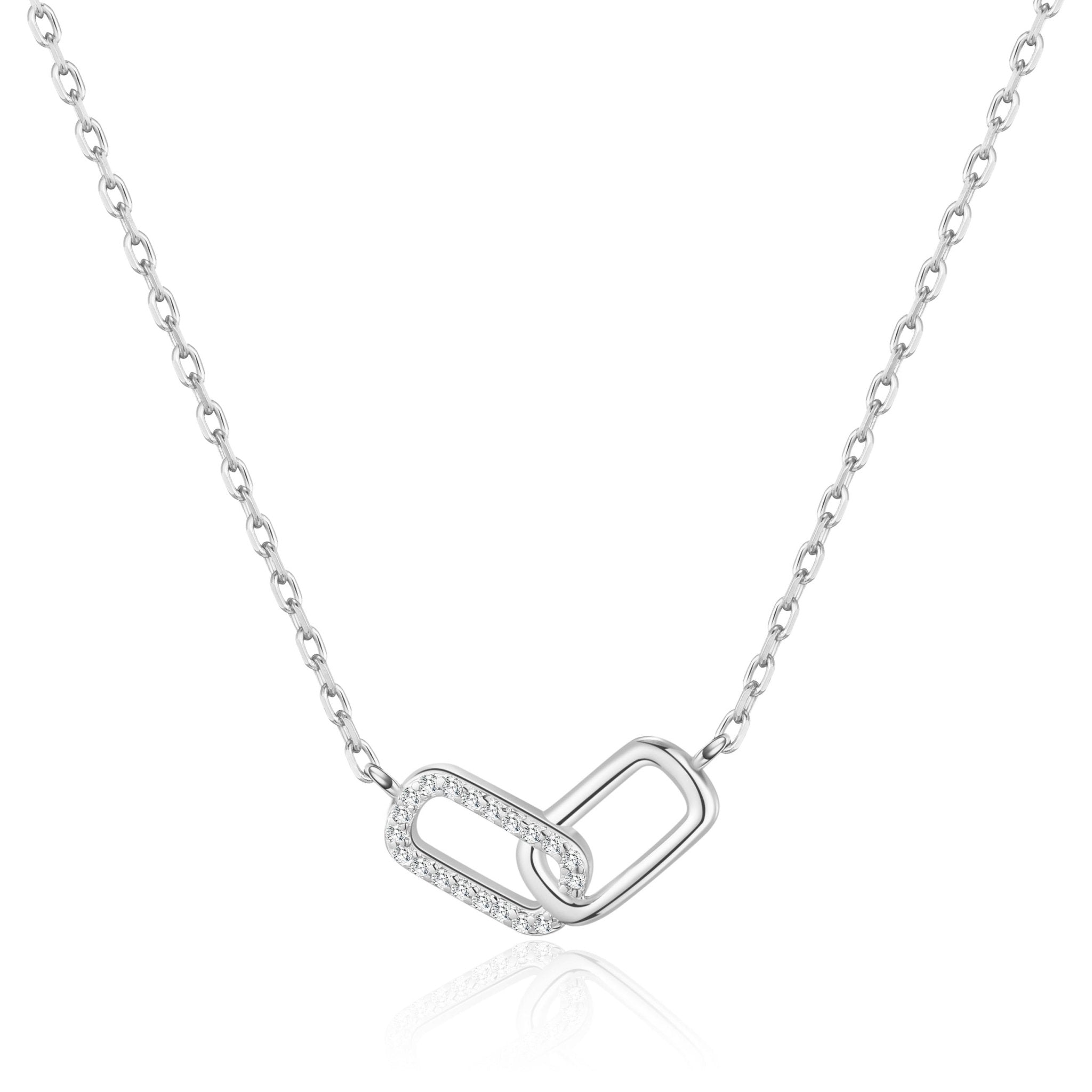Silver Plated Paperclip Link Necklace Created with Zircondia® Crystals