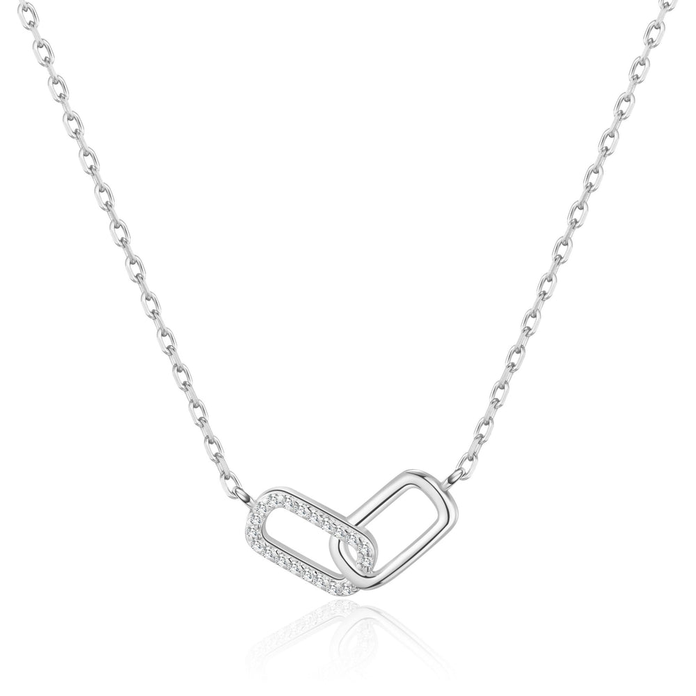 Silver Plated Paperclip Link Necklace Created with Zircondia® Crystals