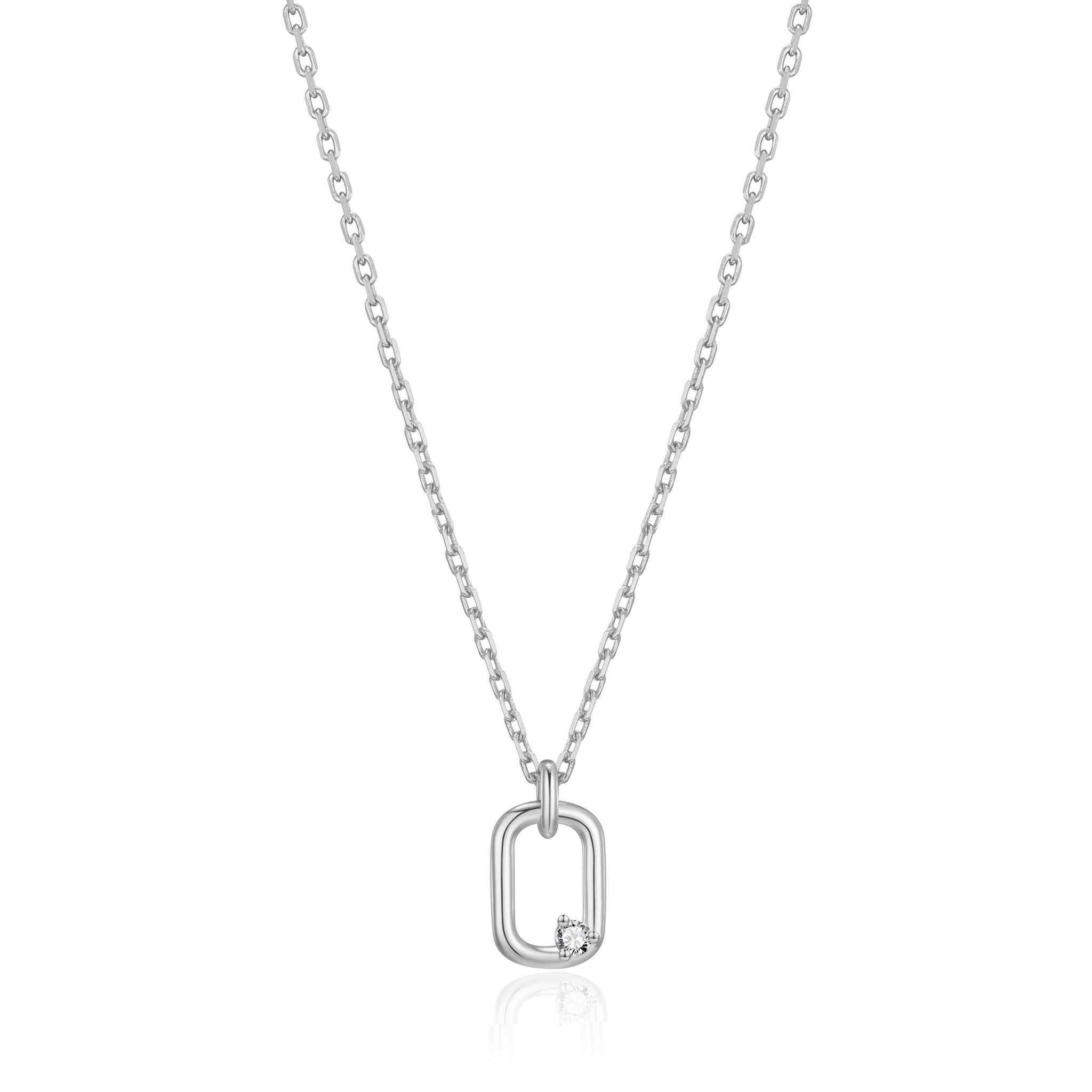 Silver Plated Paperclip Necklace Created with Zircondia® Crystals