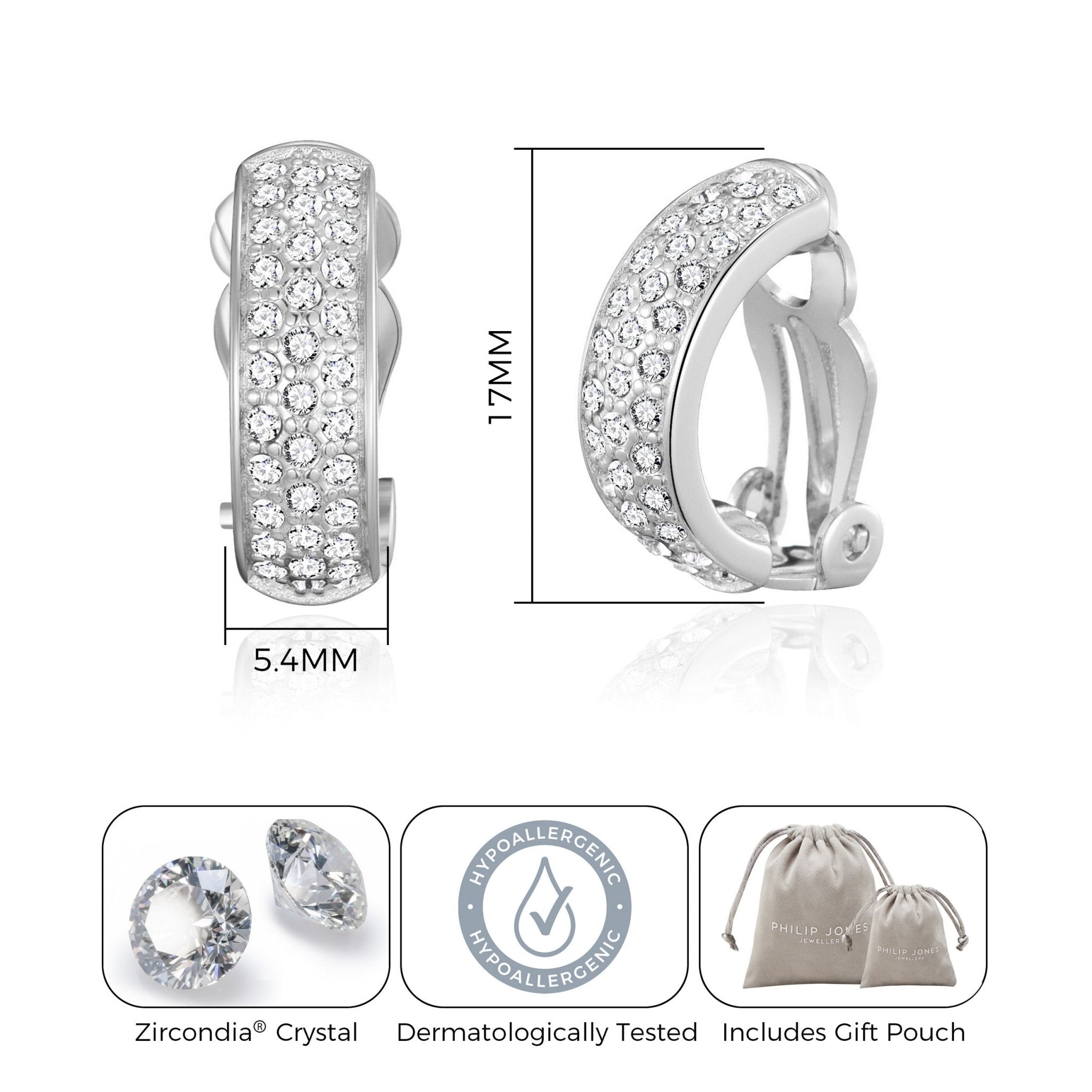 Silver Plated Pave Clip On Earrings Created with Zircondia® Crystals
