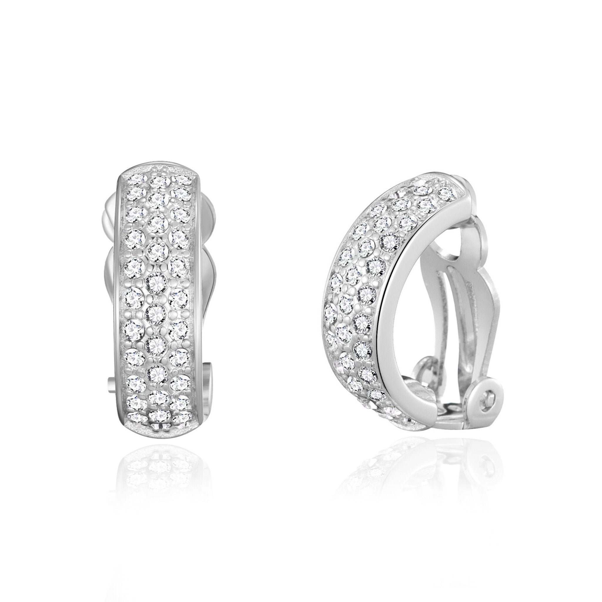 Silver Plated Pave Clip On Earrings Created with Zircondia® Crystals