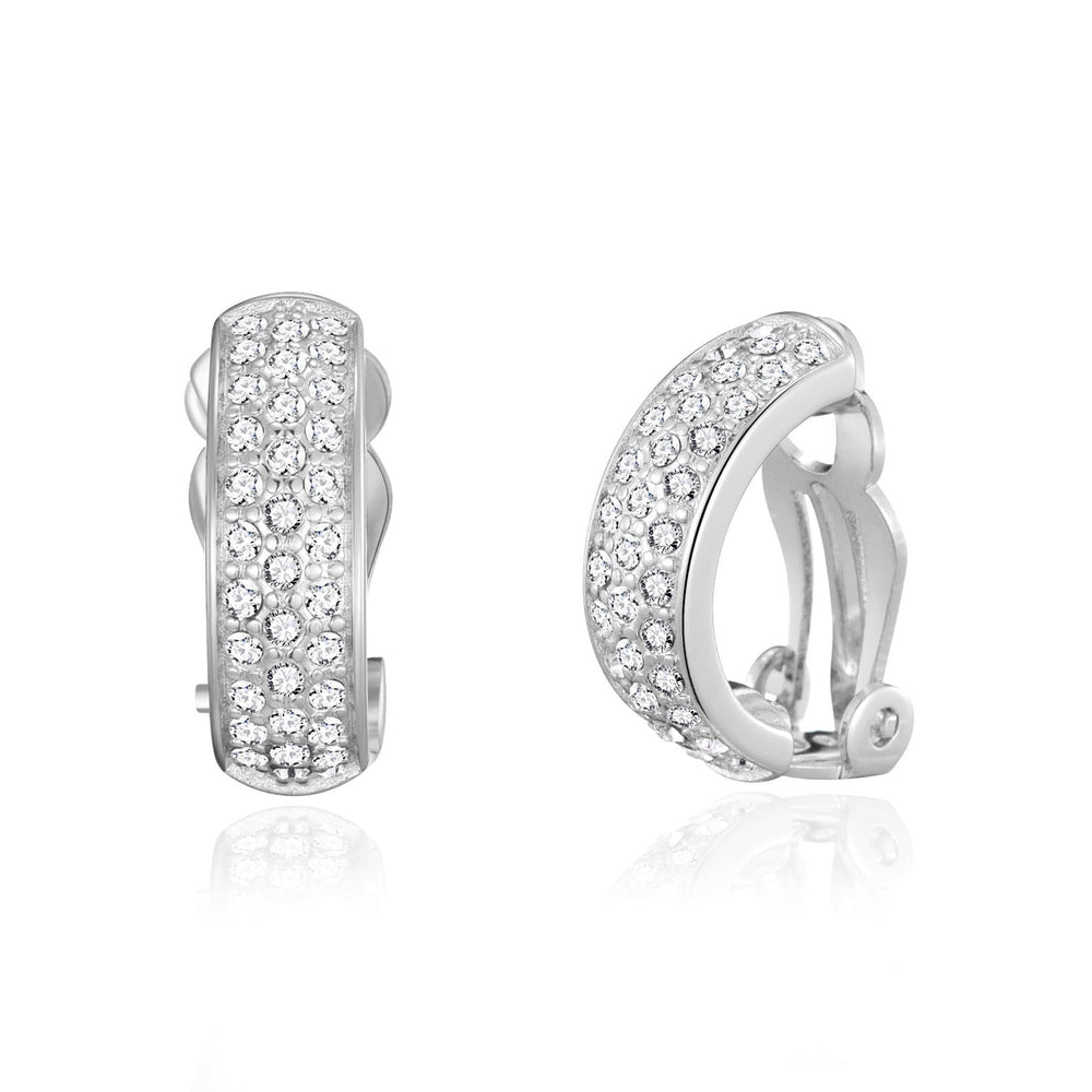 Silver Plated Pave Clip On Earrings Created with Zircondia® Crystals
