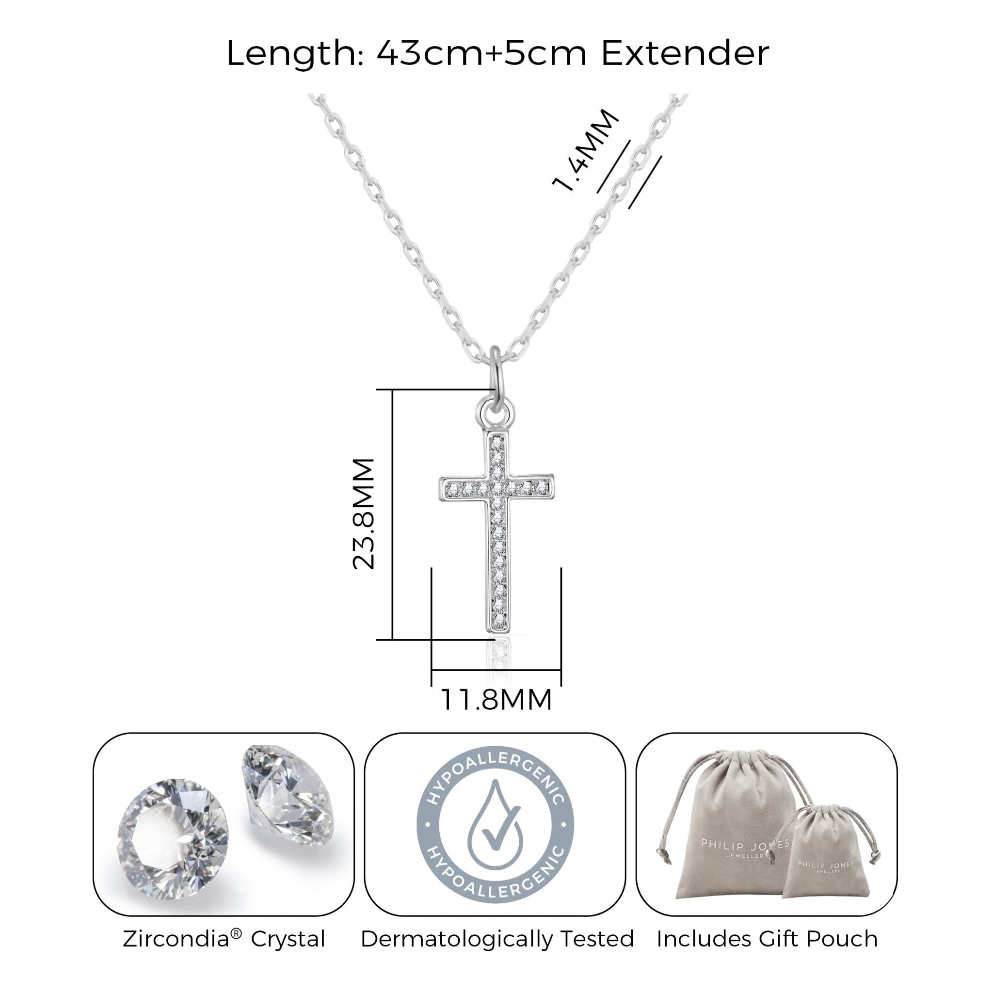 Silver Plated Pave Cross Necklace Created with Zircondia® Crystals
