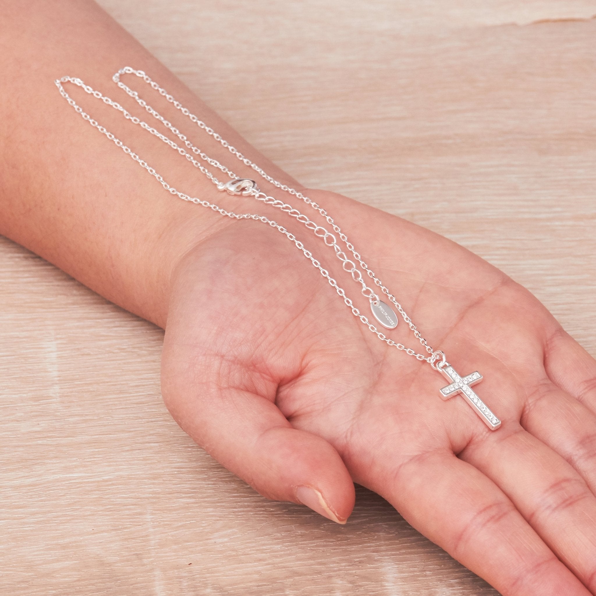 Silver Plated Pave Cross Necklace Created with Zircondia® Crystals