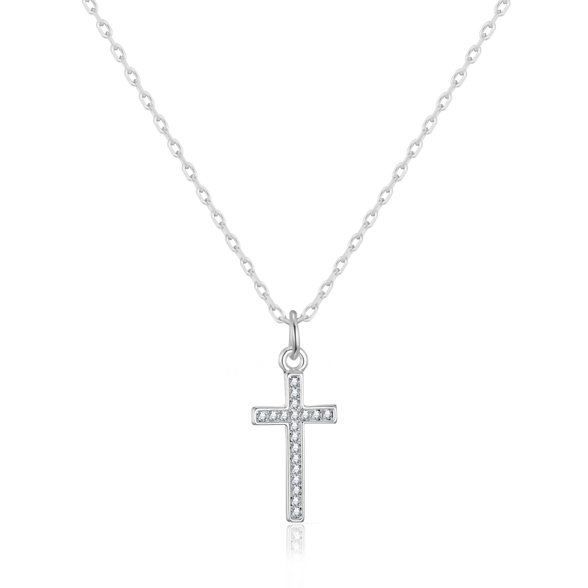 Silver Plated Pave Cross Necklace Created with Zircondia® Crystals