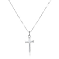 Silver Plated Pave Cross Necklace Created with Zircondia® Crystals