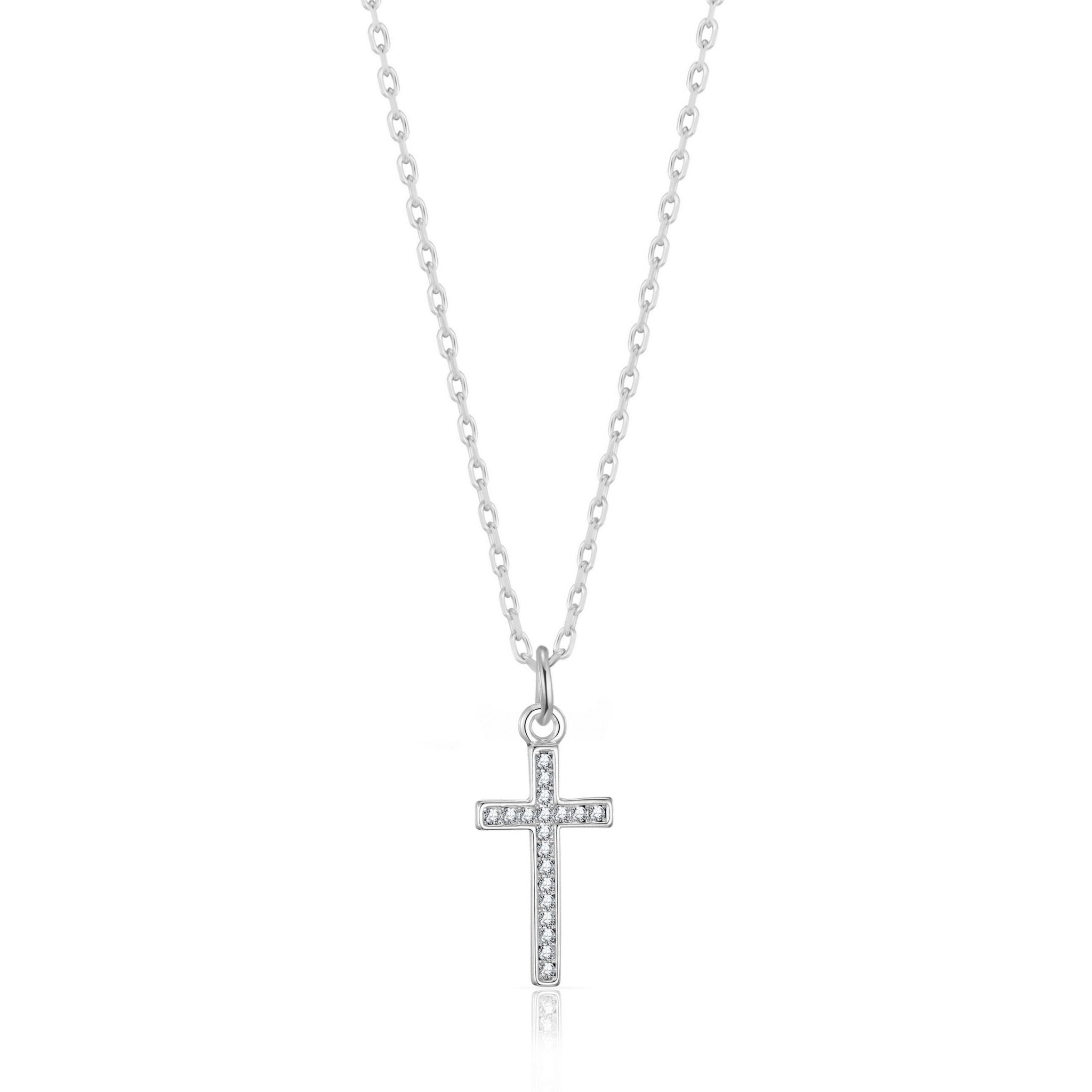 Silver Plated Pave Cross Necklace Created with Zircondia® Crystals