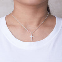 Silver Plated Pave Cross Necklace Created with Zircondia® Crystals