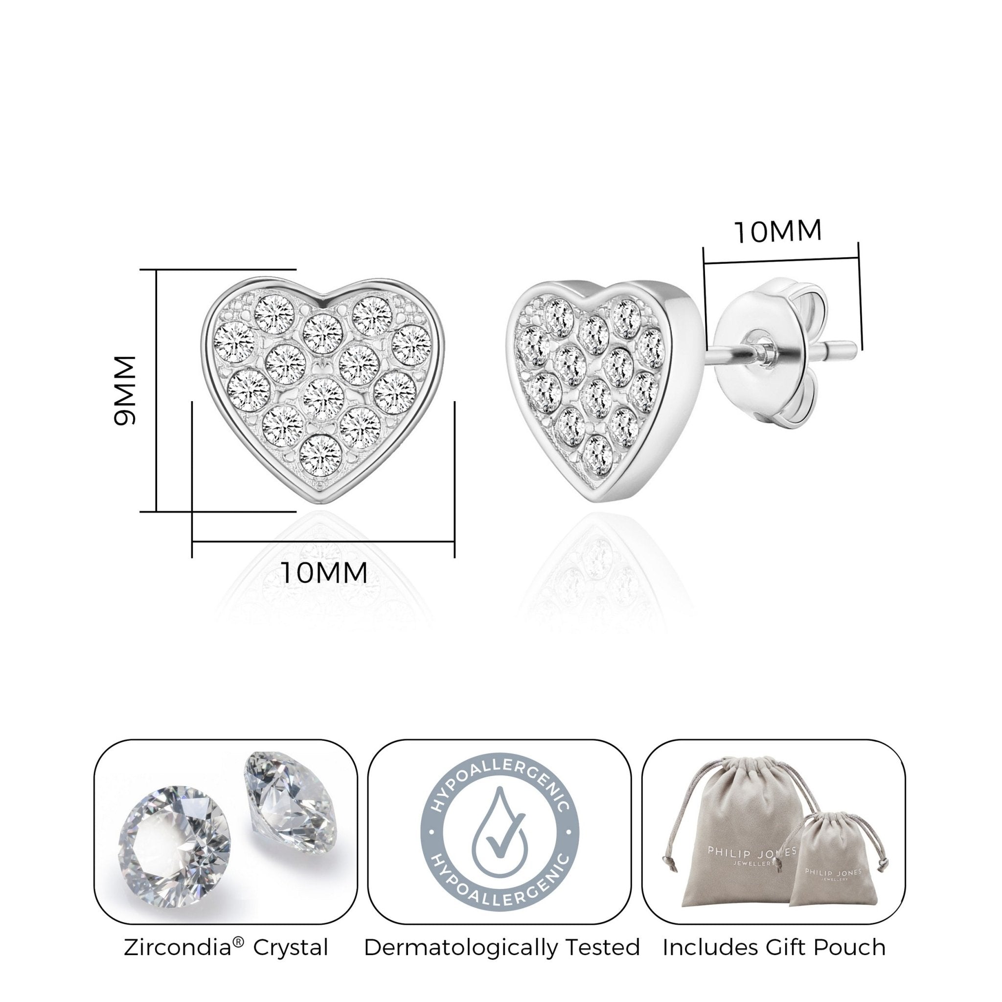 Silver Plated Pave Heart Earrings Created with Zircondia® Crystals